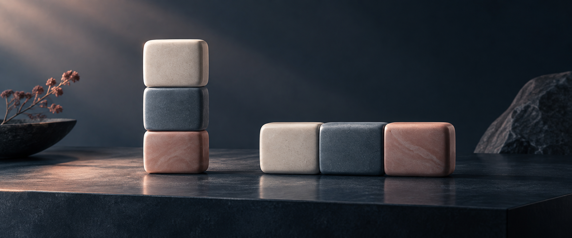 The same three ceramic elements arranged vertically and horizontally.